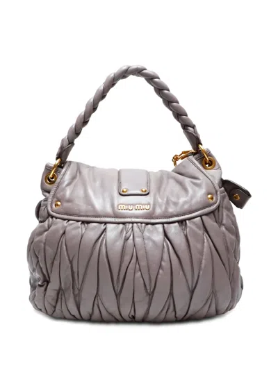Pre-owned Miu Miu 2010s Matelassé Coffer Braided-handle Shoulder Bag In Gray