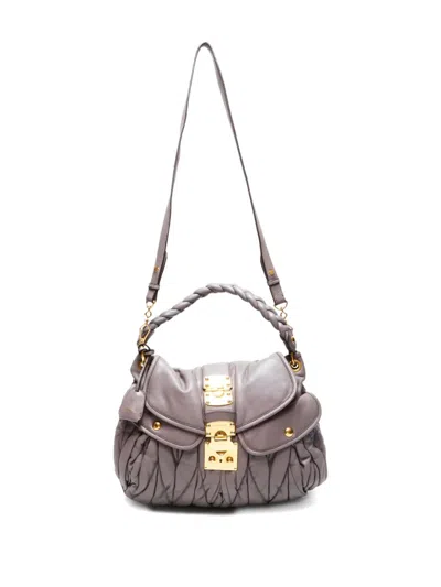 Pre-owned Miu Miu 2010s Matelassé Coffer Braided-handle Shoulder Bag In Gray