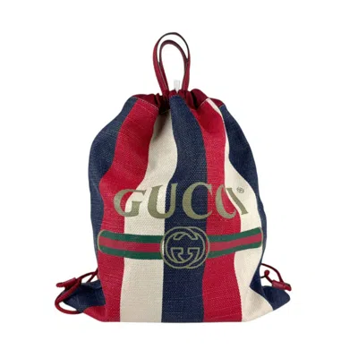 Pre-owned Gucci Blue Red Color White Backpack ()