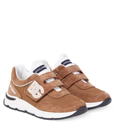 Dolce & Gabbana Dg Running Suede And Mesh Sneakers In Brown