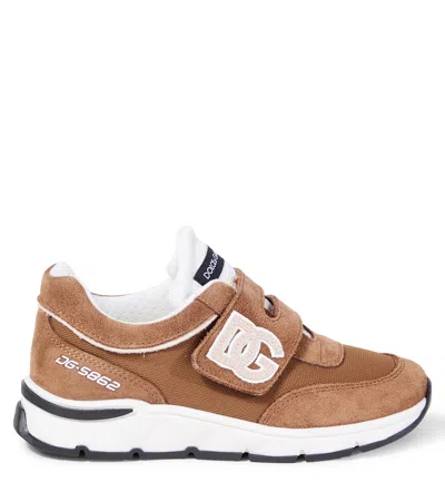 Dolce & Gabbana Dg Running Suede And Mesh Sneakers In Brown