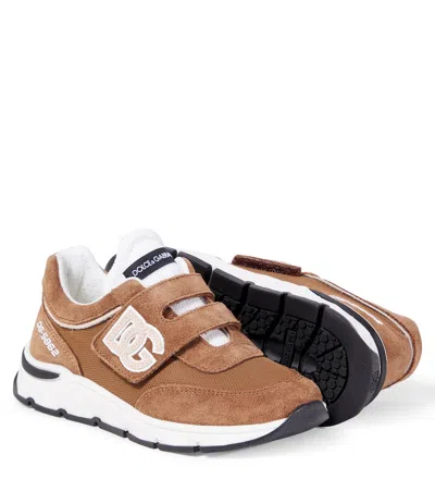 Dolce & Gabbana Dg Running Suede And Mesh Sneakers In Brown