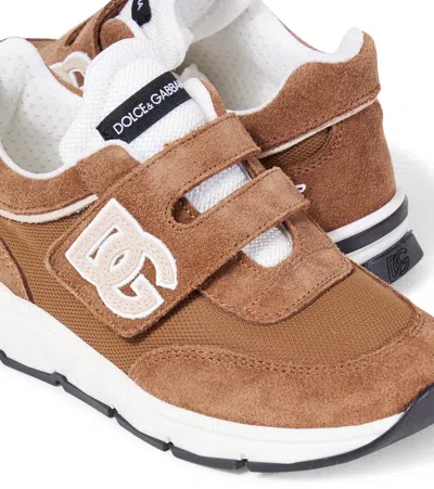 Dolce & Gabbana Dg Running Suede And Mesh Sneakers In Brown