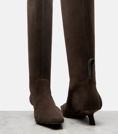 Brunello Cucinelli Monili Suede Knee-high Boots In Brown