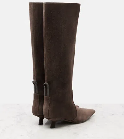 Brunello Cucinelli Monili Suede Knee-high Boots In Brown