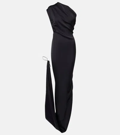 Vivienne Westwood Long One Shoulder Draped Satin Dress In Black