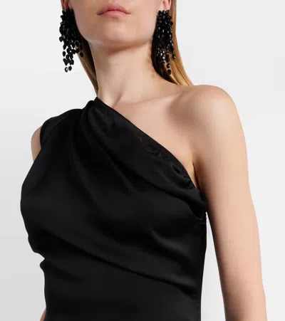 Vivienne Westwood Long One Shoulder Draped Satin Dress In Black