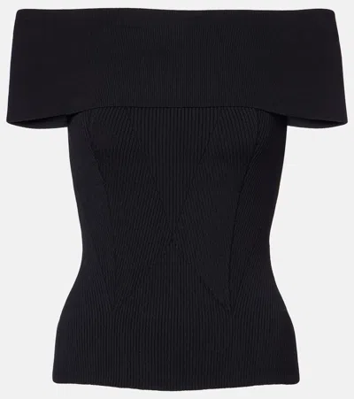 Givenchy Off-the-shoulder Paneled Ribbed-knit Top In Black