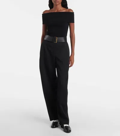 Givenchy Off-the-shoulder Paneled Ribbed-knit Top In Black