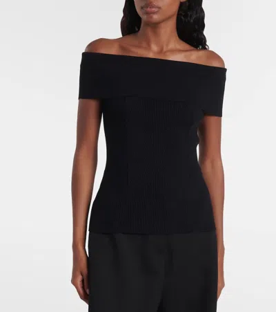 Givenchy Off-the-shoulder Paneled Ribbed-knit Top In Black