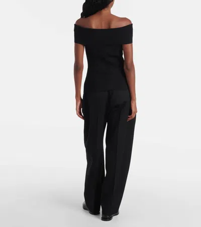 Givenchy Off-the-shoulder Paneled Ribbed-knit Top In Black
