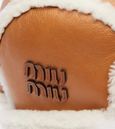 Miu Miu Shearling-trimmed Leather Hat In White