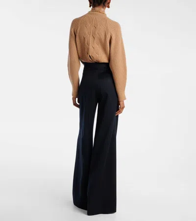 Max Mara Wool Blend Secolo High Waist Trousers In Blue