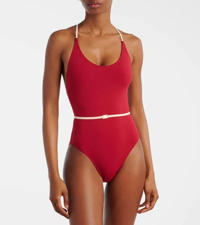Eres Reinette Sharon Belted Two-tone Swimsuit In Brown