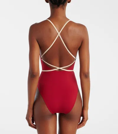 Eres Reinette Sharon Belted Two-tone Swimsuit In Brown
