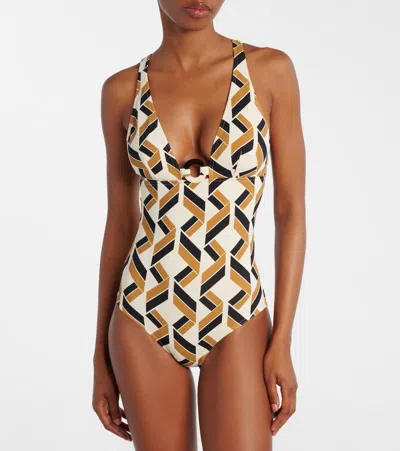 Eres 'party' Geometric Cut-out Swimsuit With Deep V-neck In Multi