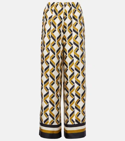 Eres Tube Patterned Silk Twill Wide-leg Pants In Brown