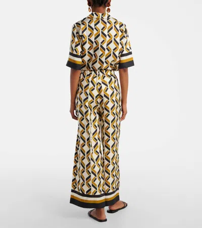 Eres Tube Patterned Silk Twill Wide-leg Pants In Brown