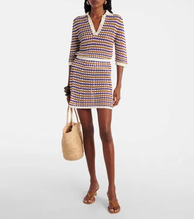 DESIGN棉质混纺网眼针织迷你半身裙