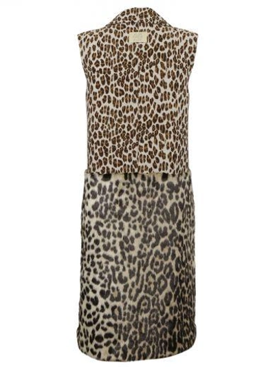 Shop Stella Mccartney Leopard And Jacquard Coat In Beige