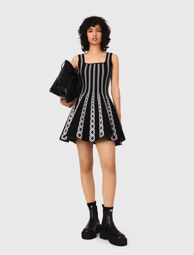 Maje Monogram-jacquard Mini Dress In Black