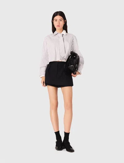 Maje Womens Ecru Stripes Rhinestone-embellished Tie-neck Stretch-cotton Shirt In Multi