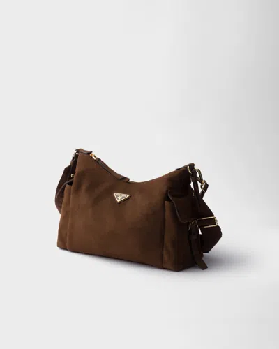 Prada Aimee Large Suede Shoulder Bag In Brown