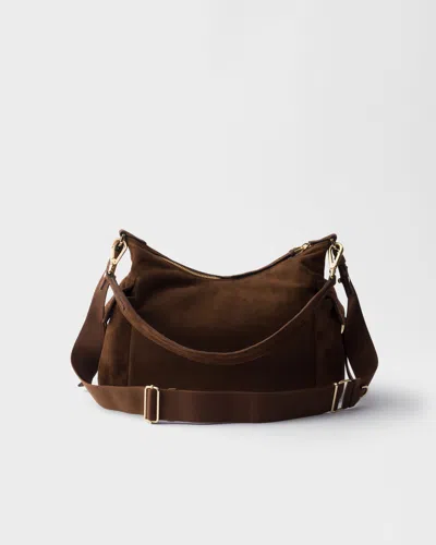 Prada Aimee Large Suede Shoulder Bag In Brown