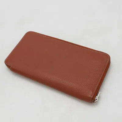 Pre-owned Hermes Sienne Epsom Leather Silk Long Wallet (bi-fold) () In Brown