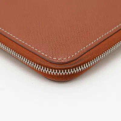 Pre-owned Hermes Sienne Epsom Leather Silk Long Wallet (bi-fold) () In Brown