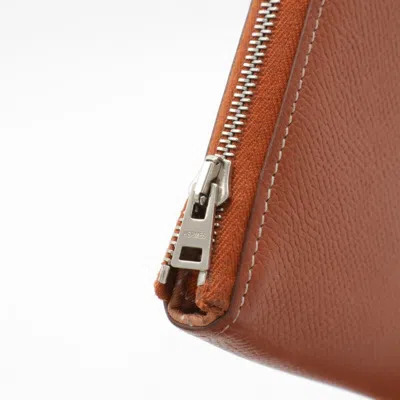 Pre-owned Hermes Sienne Epsom Leather Silk Long Wallet (bi-fold) () In Brown