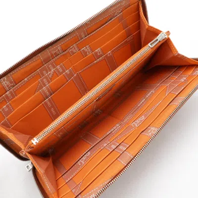 Pre-owned Hermes Sienne Epsom Leather Silk Long Wallet (bi-fold) () In Brown