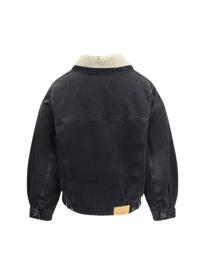 Isabel Marant Pimia Jacket In Denim And Faux Fur In Black