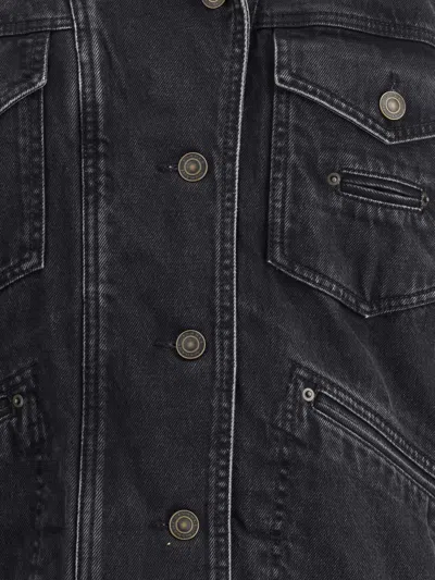 Isabel Marant Pimia Jacket In Denim And Faux Fur In Black