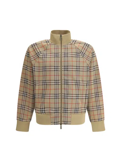 Burberry Beige Sweatshirt With Check Motif In Jacquard In Brown