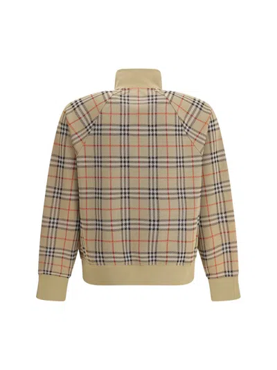 Burberry Beige Sweatshirt With Check Motif In Jacquard In Brown