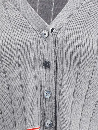 Thom Browne Ladder Full Needle Rib Stitch V Neck Car In Multi