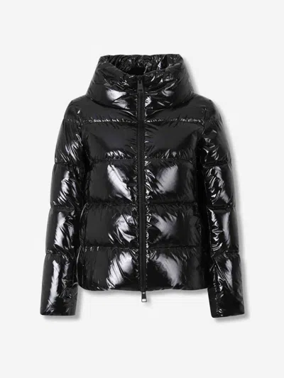 Herno Glossy Hooded Down Coat With Quilted Design In Black