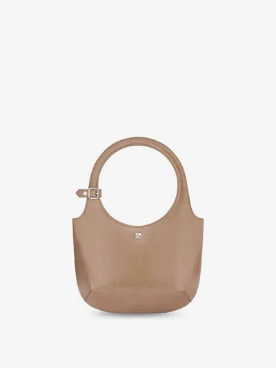 Courrèges Holy Rounded Handle Leather Shoulder Bag In Nude