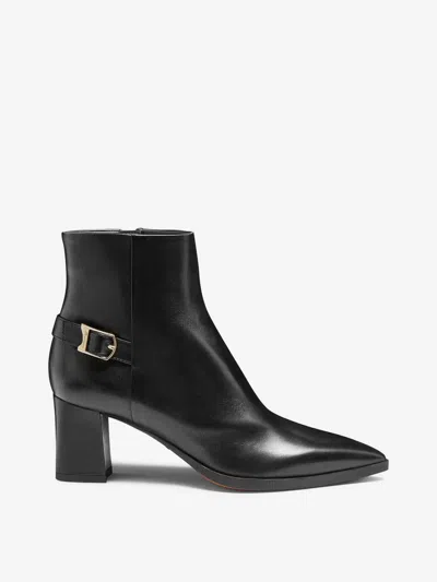 Santoni 70mm Buckle-detail Pointed-toe Boots In Black