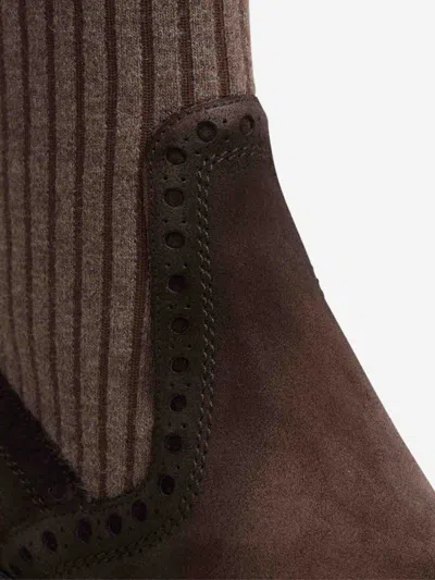 Santoni Women's Dark Brown Suede Low-heel Ankle Boot In Brown