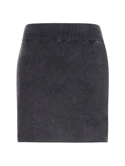 Alexander Wang Ribbed Logo-embossed Skirt In Gray