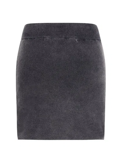 Alexander Wang Ribbed Logo-embossed Skirt In Gray