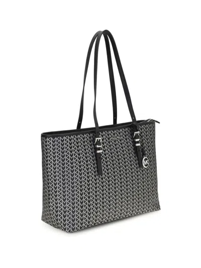 Michael Kors Quinn Large Mk2000 Logo Jacquard Tote Bag In Black
