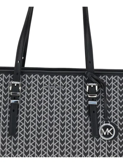 Michael Kors Quinn Large Mk2000 Logo Jacquard Tote Bag In Black