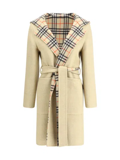 Burberry Checked-detail Wrap Coat In Sand