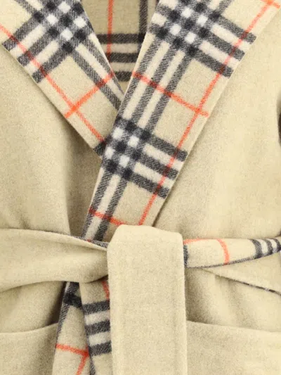 Burberry Checked-detail Wrap Coat In Sand