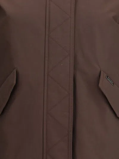 Woolrich Long-sleeved Hooded Parka Coat In Brown