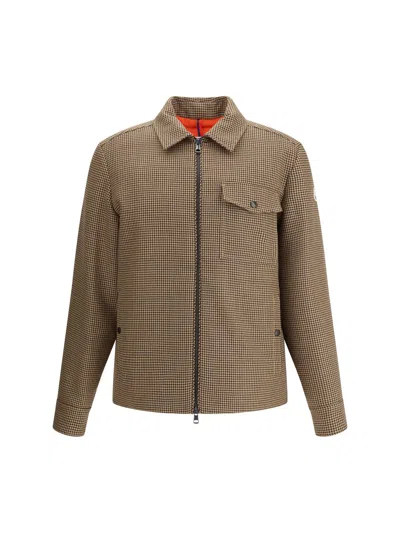 Moncler Houndstooth-pattern Zip-front Jacket In Brown