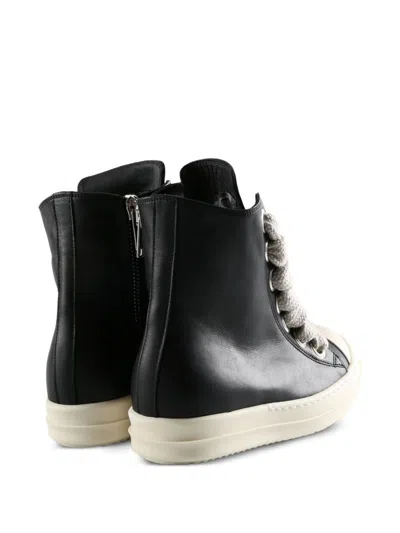 Rick Owens Lace-up High-top Rubber Sole Sneaker In Black